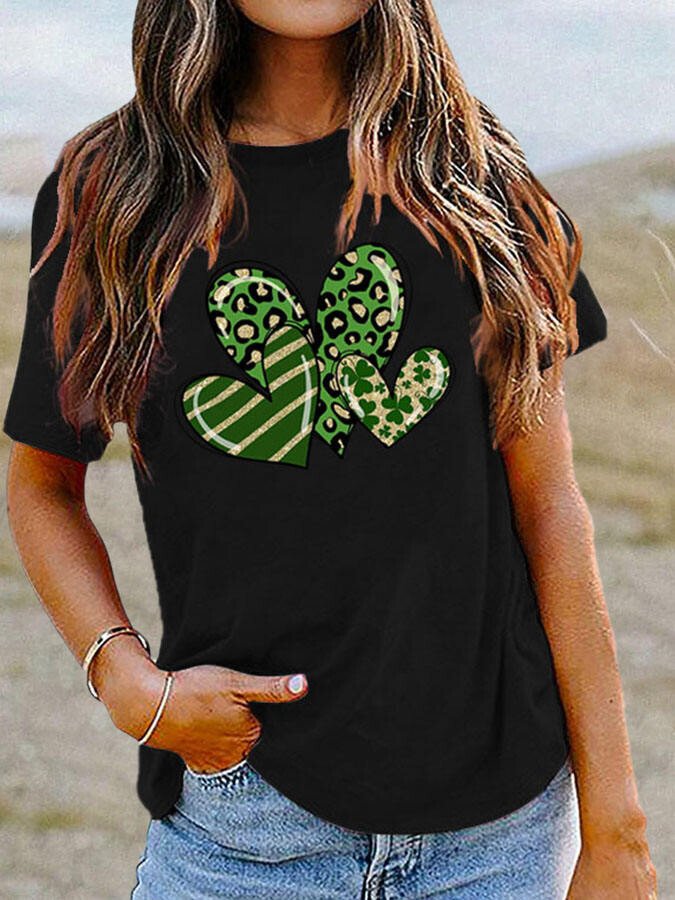 Clover Heart Print Casual T-Shirt