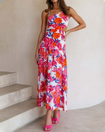 Sexy sloping shoulder maxi dress