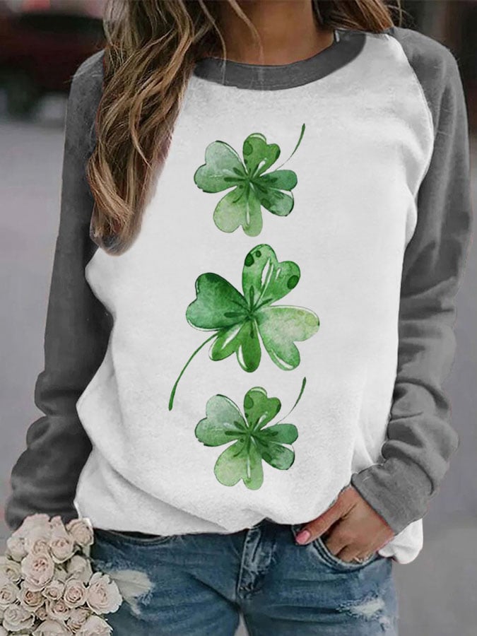 Sweat-shirt décontracté à imprimé trèfle de la Saint-Patrick pour femmes 