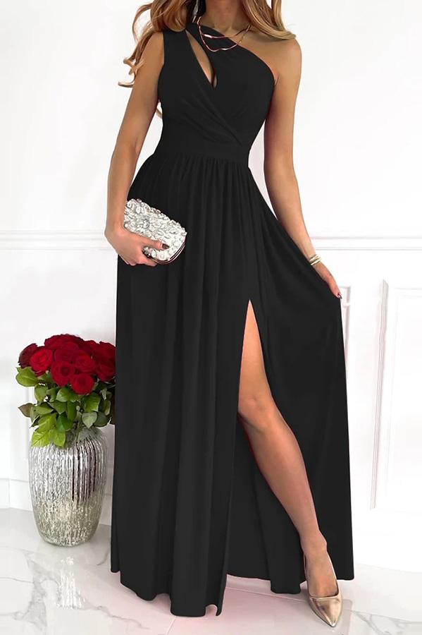 Einfarbiges, einschultriges Party-/Elegantes Maxikleid