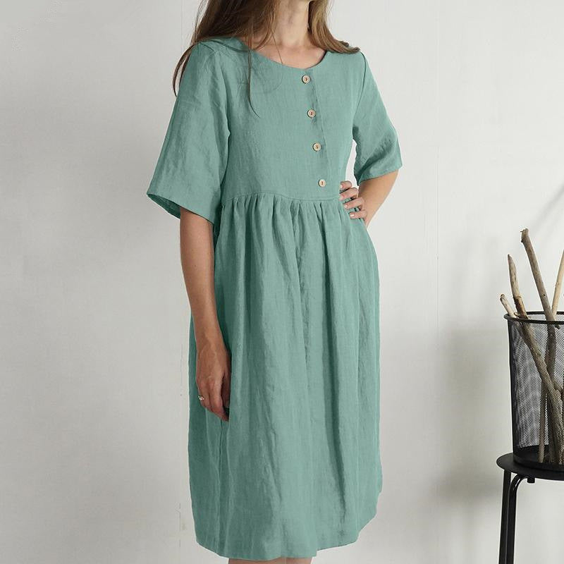 Robe ample à poches en coton et lin 