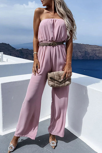 Temperament Solid Color Tube Top Wrinkled Jumpsuit