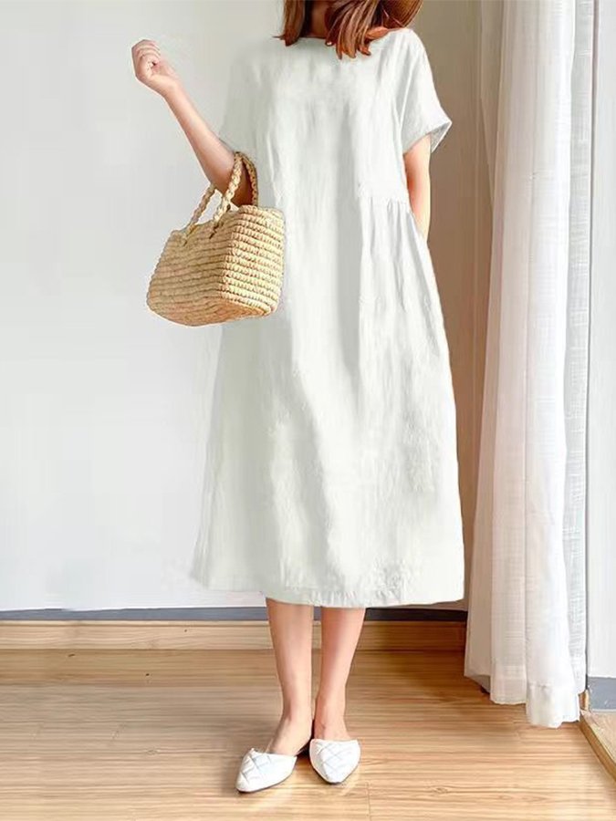 Women's Simple Literary Loose Solid Color Shift Dress