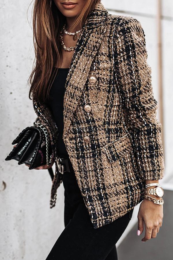 Casual Plaid Long Sleeve Blazer