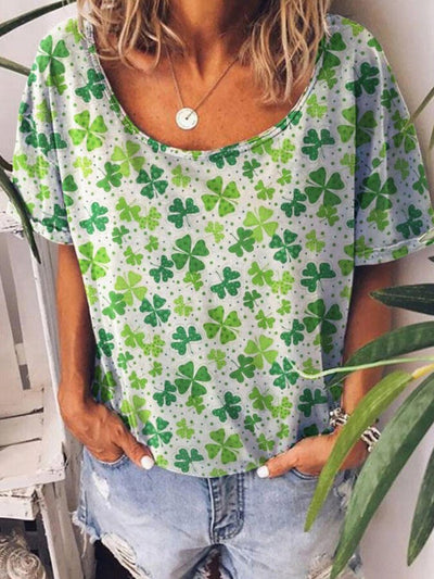 Shamrock Print Short-Sleeved T-Shirt