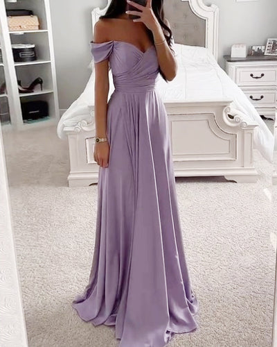 One shoulder strapless waist solid color dress