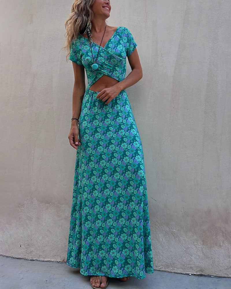 Summer Short Sleeve Reversible Printed Dress