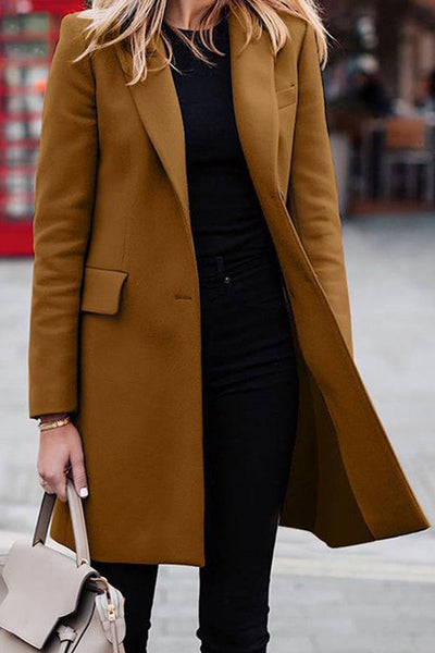 Simple Lapel Solid Color Long Sleeve Coat