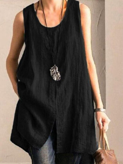 Ladies Cotton Linen Sleeveless Vest Casual Top