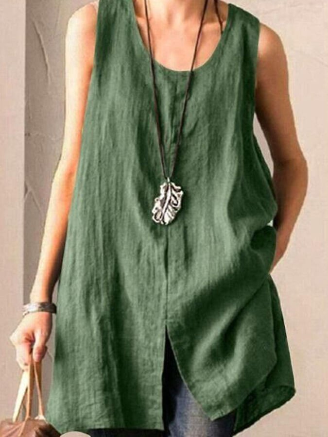 Ladies Cotton Linen Sleeveless Vest Casual Top