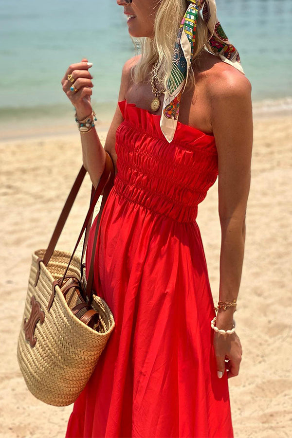 Passionate Beach – Langes, plissiertes Bandeau-Resort-Kleid