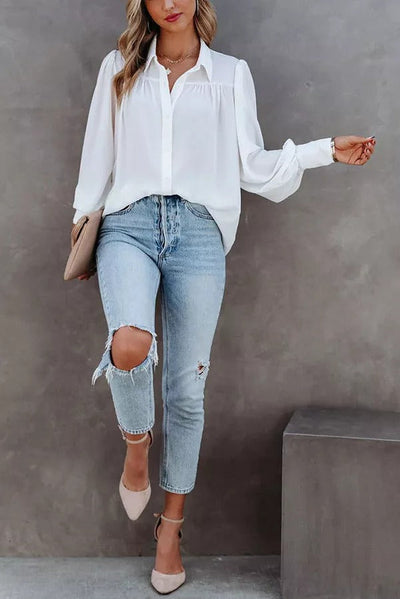 Take Note Button Down Loose Blouse