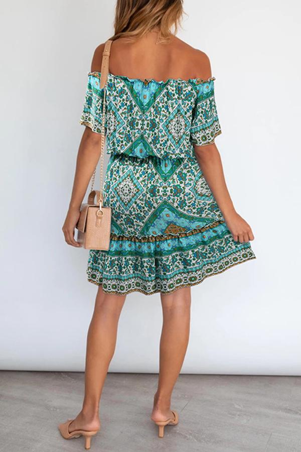 Bohemian Off Shoulder Short Sleeve Dress