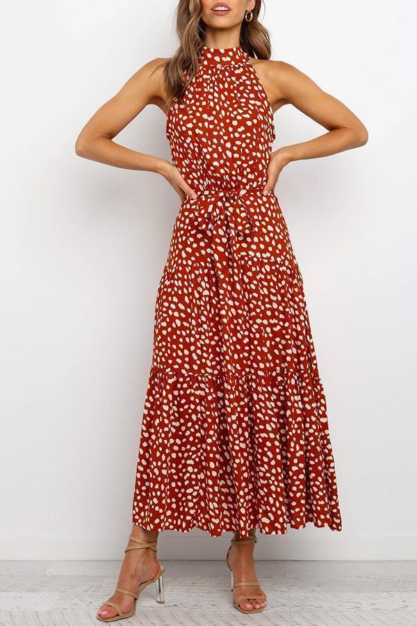 Sleeveless Polka Dot Round Neck Maxi Dress