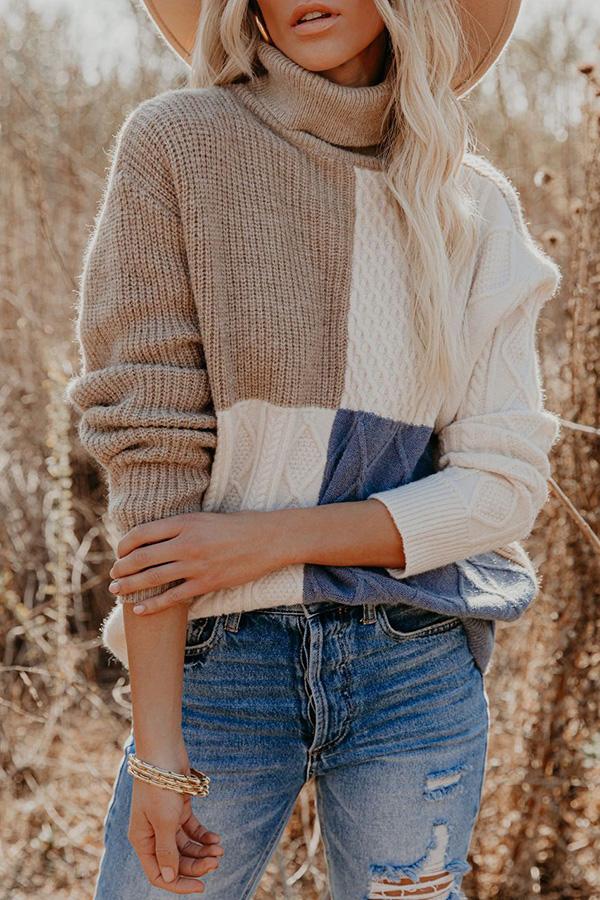 Casual Loose High Neck Contrast Sweater