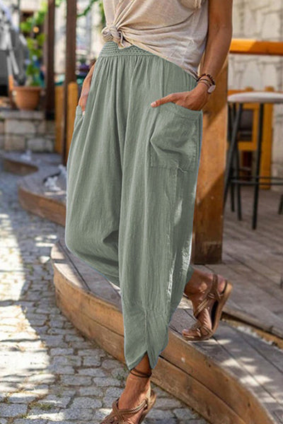 Lässige Strandhose aus Baumwollleinen für Damen