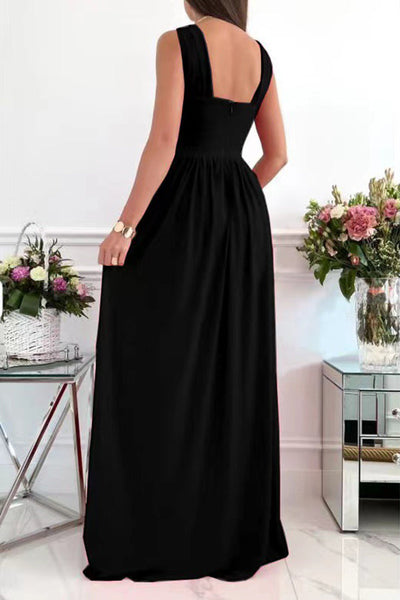 Elegant Sleeveless Halter Open Back Hem Slit Maxi Dress