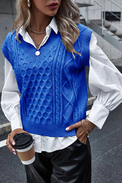 Women's Fashion Knitted Vest New Vest Sleeveless Cable V-neck Top