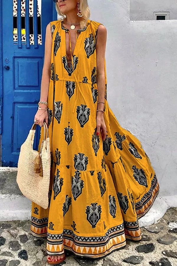 SanFran Sunshine Embroidered Print Maxi Dress