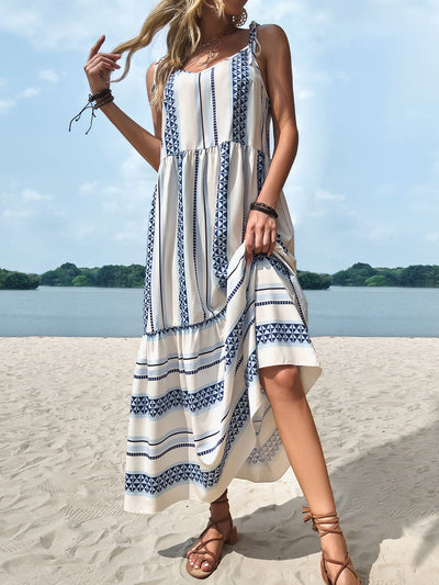 Open-Back Striped Casual Dress