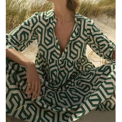 Robe midi imprimée à motif géométrique 