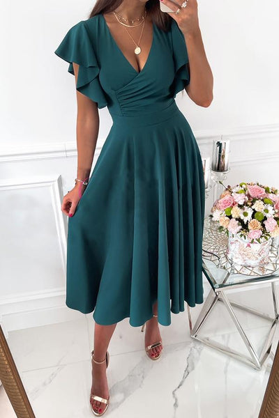 Ruffle Sleeves Midi Dress