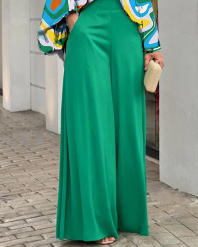 Casual Print Shirt & Wide Leg Pants Two-Piece Set