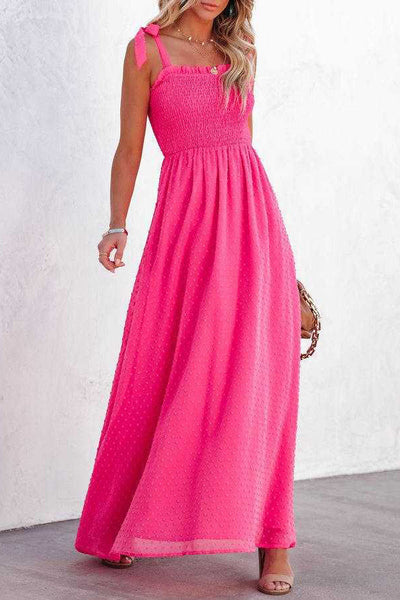 Libra Smocked Swiss Dot Slit Maxi Dress