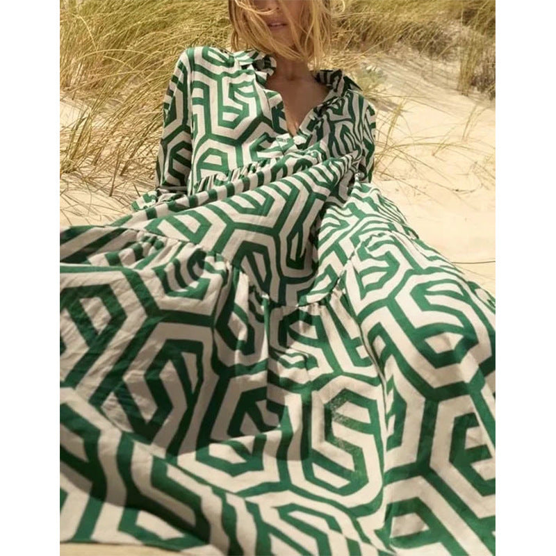 Robe midi imprimée à motif géométrique 