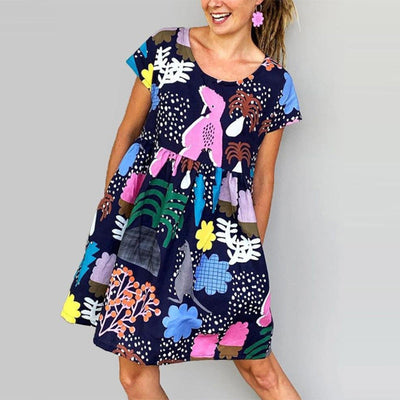 Summer Elegant Print Crew Neck Dress