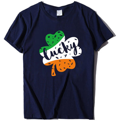 Women's St. Patrick's Day Lucky Letters Print Loose Short Sleeve Tee