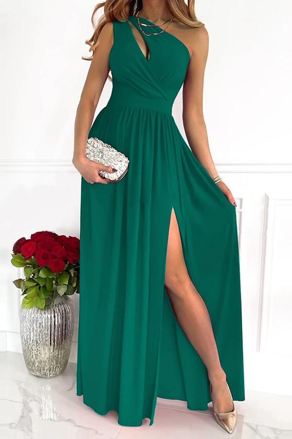 Solid One Shoulder Party/Elegant Maxi Dress