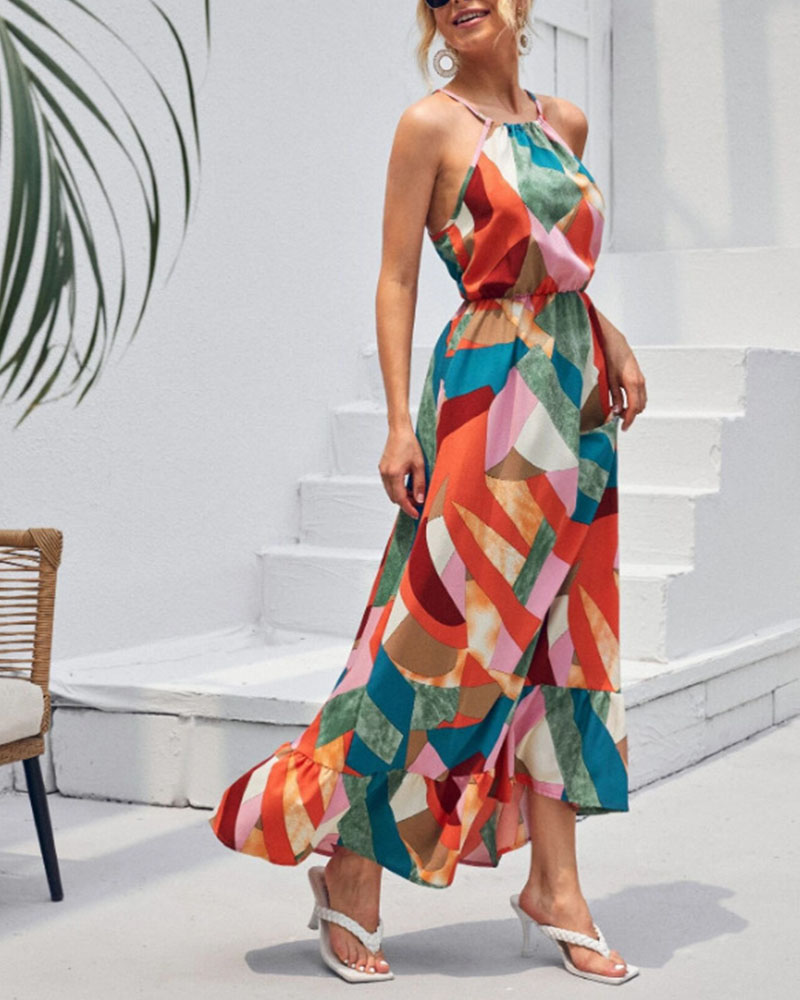 Ärmelloses Maxikleid mit Resort-Print 