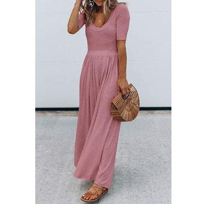 Casual Crew Neck Short Sleeve Jumpsuit