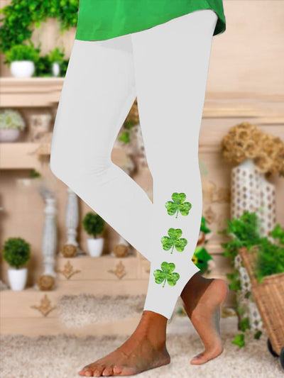 Women's St. Patrick's Day Lucky Shamrock Print Stretch Leggings