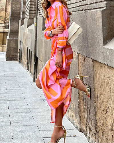 Sexy Cardigan Lace-up Striped Print Dress