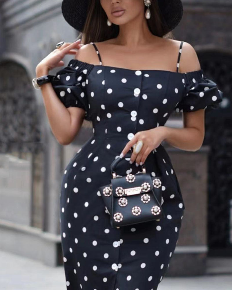 Fashion Off Shoulder Polka Dot Dress