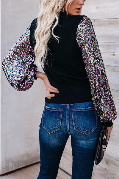 Disco Fever Sequin Sleeve Knit Top