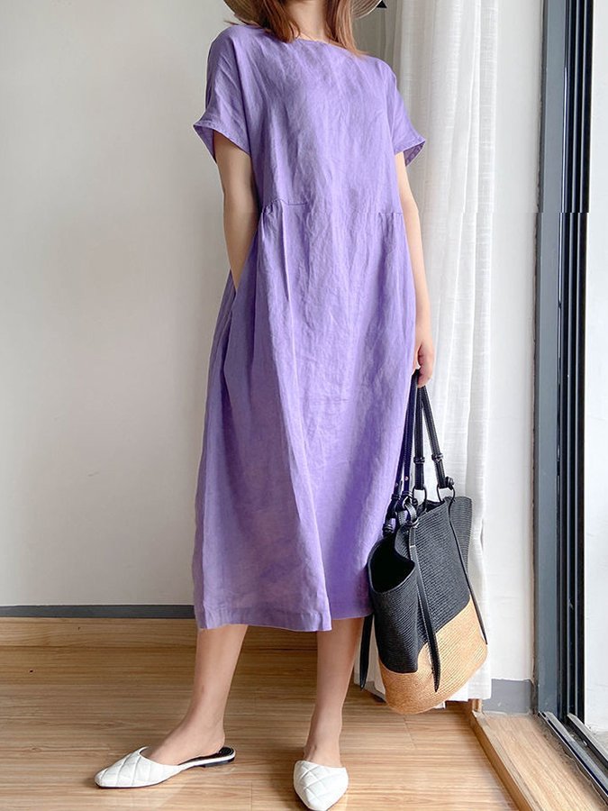 Women's Simple Literary Loose Solid Color Shift Dress