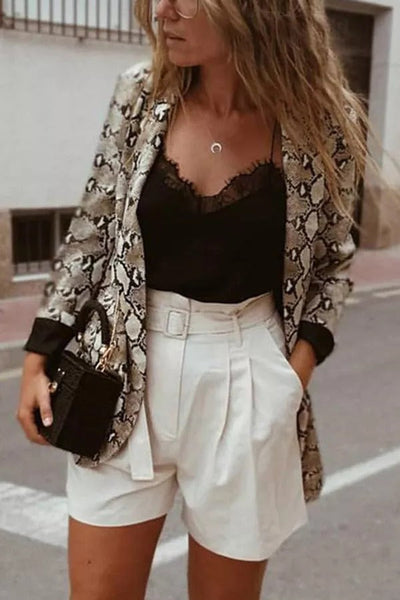 Charmer Snake Print Lapel Loose Blazer