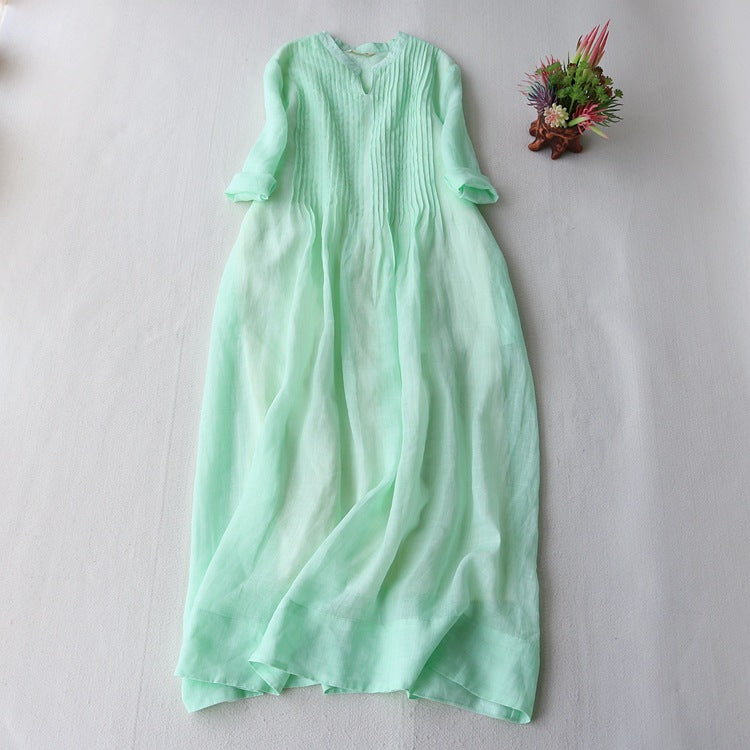 Accordion Pleated Loose Solid Color Dress