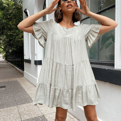 Fashion Ruffle Loose Cotton Linen Dress