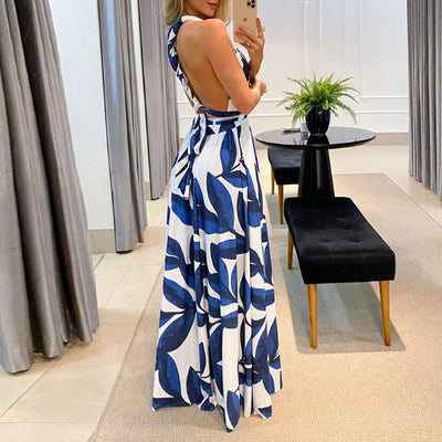 Sweet Striped Halter Slit Resort Dress