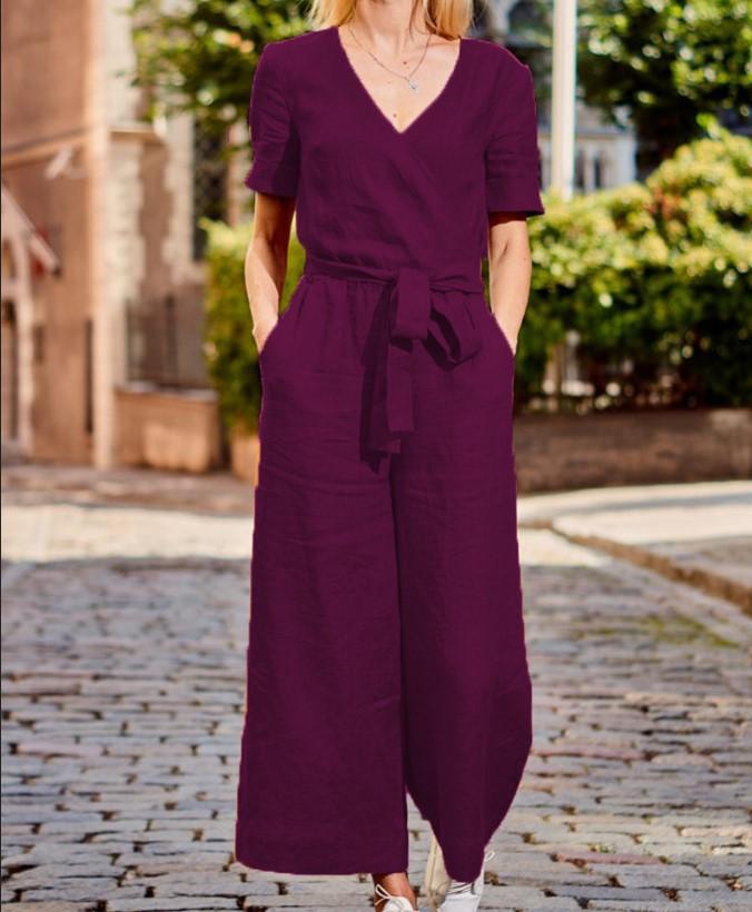 News Short-sleeved solid-color Jumpsuits