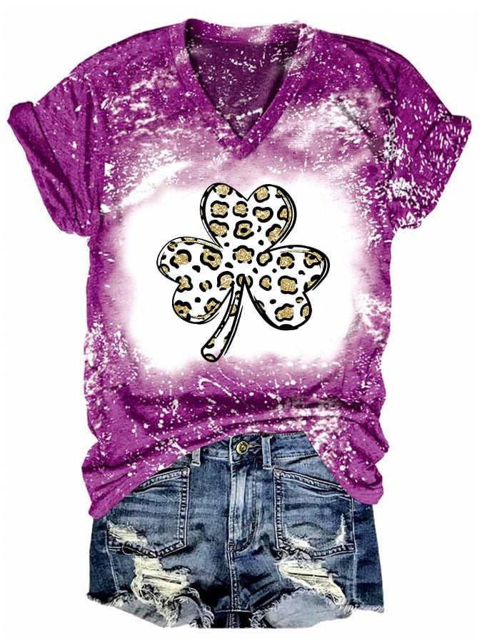 Tie Dye Clover Leopard Print Short Sleeve T-Shirt