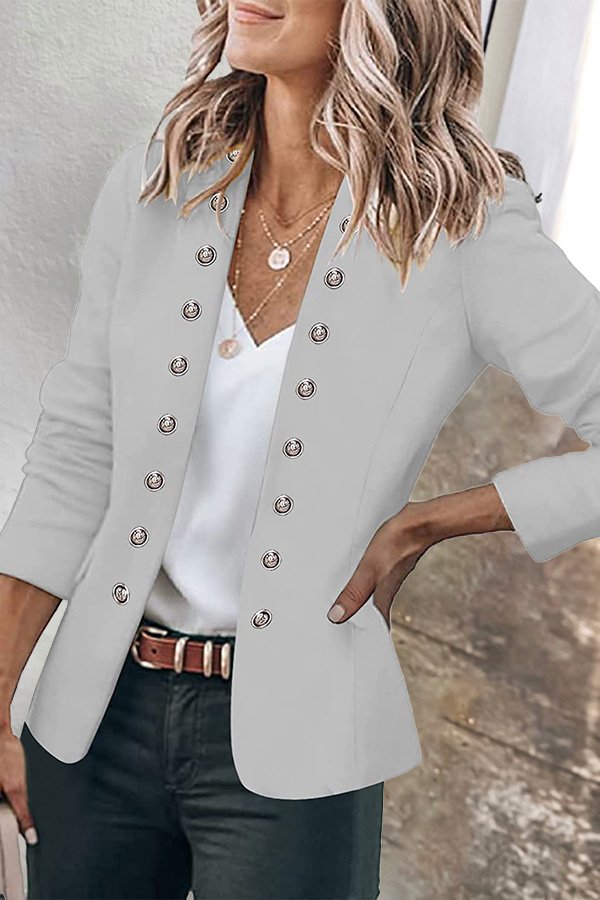 Button Down Pockets Open Front Business Jacket