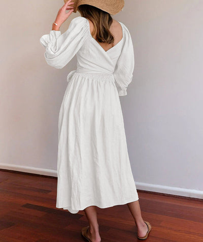 French Ruffled Lantern Sleeves Multi-wear Dress White