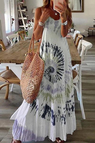 Robe longue évasée sans manches tie-dye