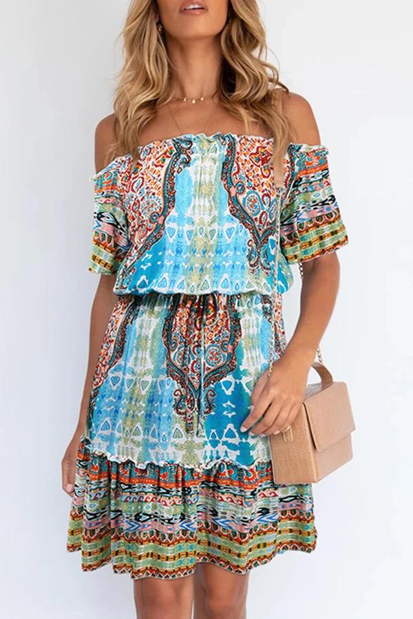 Bohemian Off Shoulder Short Sleeve Dress