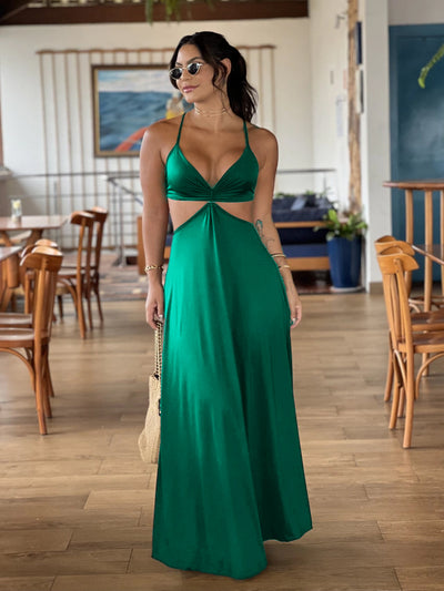 Rückenfreies, Cut-Out-Urlaubs-Maxi-Unterkleid mit Schnürung